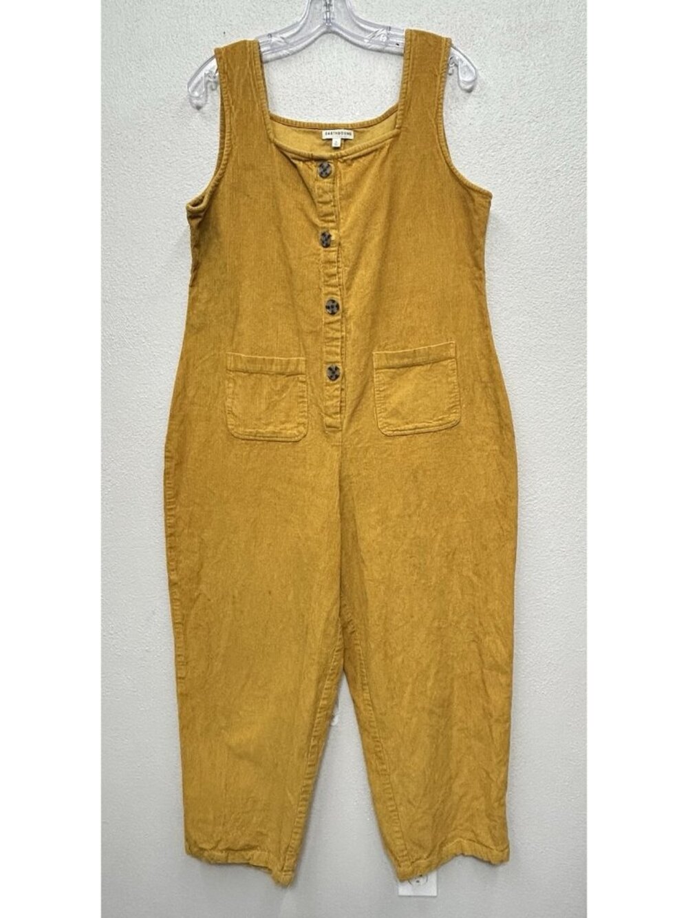 Earthbound Trading Company Corduroy Jumpsuit Large Mustard Cotton Boho Flawed